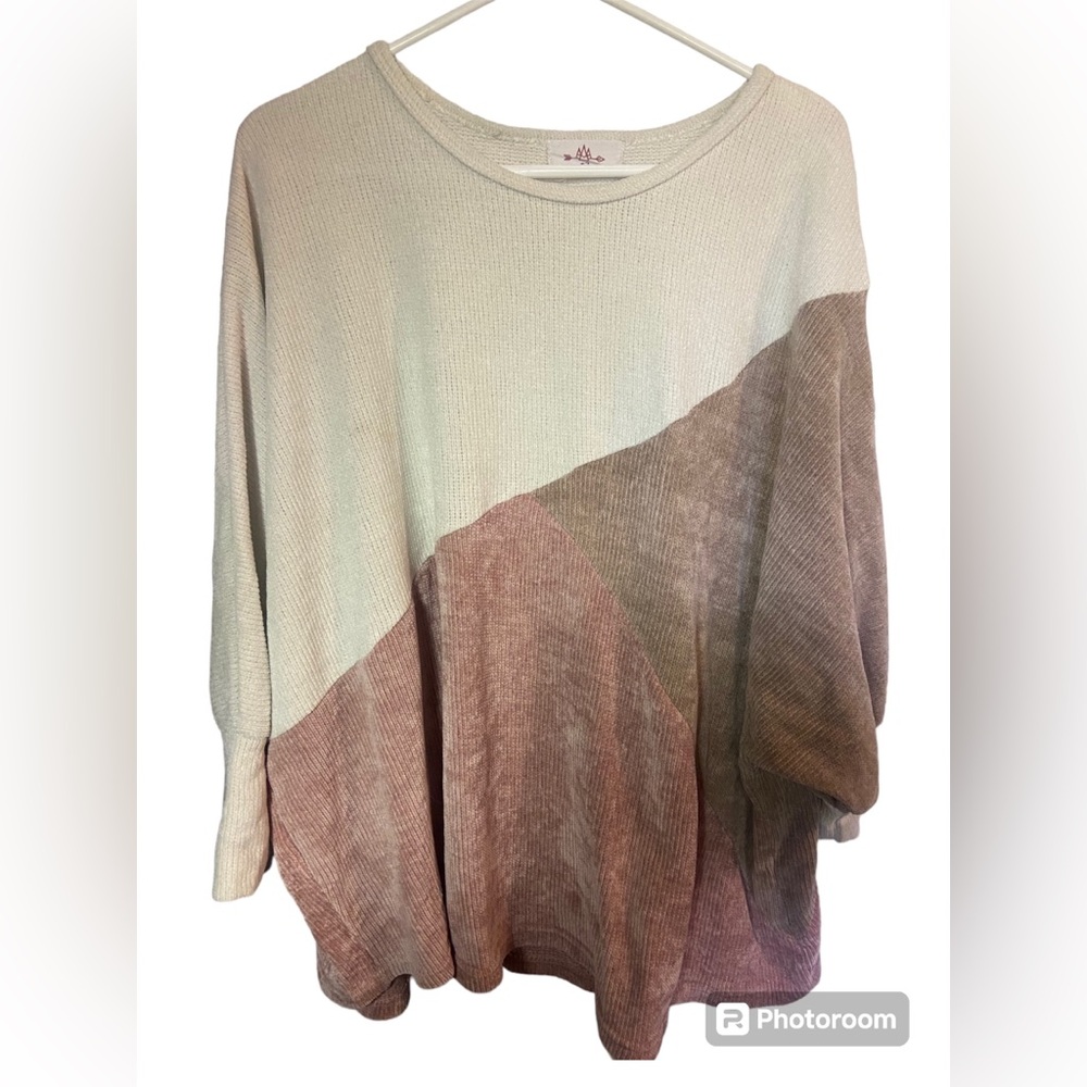 R2 rose pink cream oversized medium Sweater fall boho